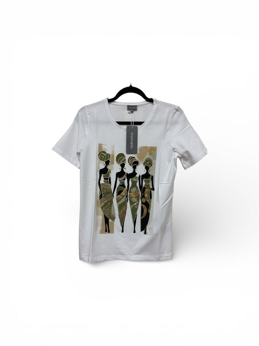 31730 S/S O-Neck T-Shirt With Ladies Mot White/Khaki
