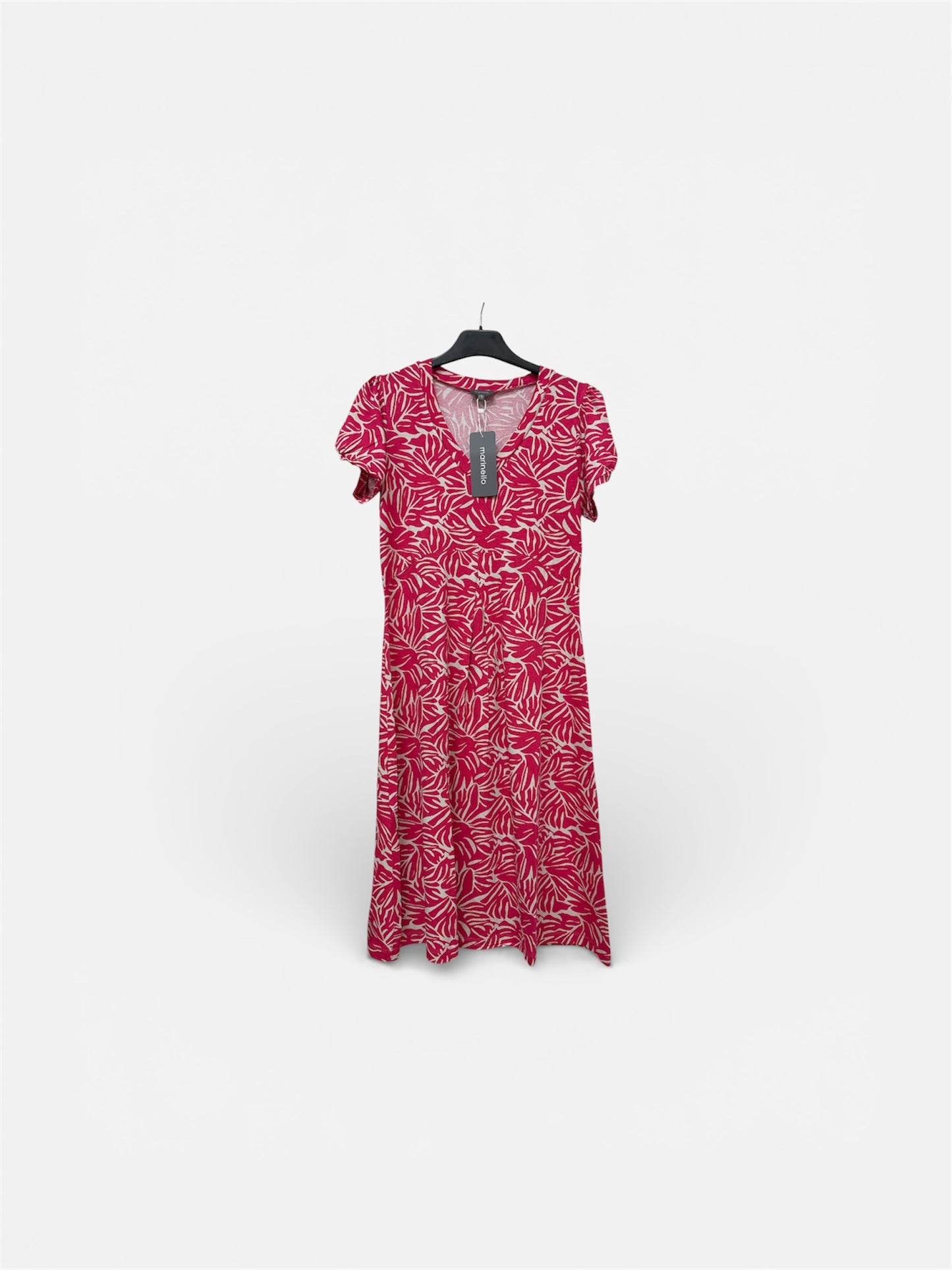 31745 S/S Empire Line Print V-Enck Dress Coral