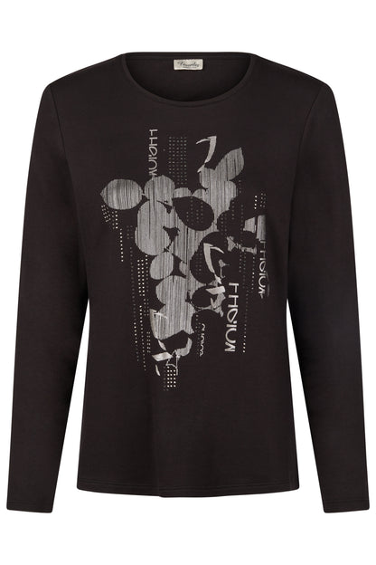 35660052 O Neck Long Sleeve Stud Detail Black