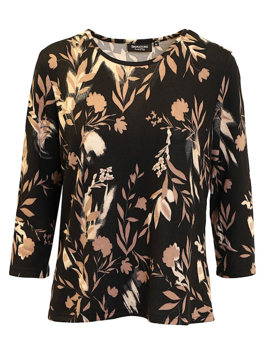360-40025 WARM FEEL O-NECK 3/4 SLVE TOP WINE