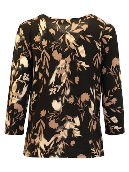 360-40025 WARM FEEL O-NECK 3/4 SLVE TOP WINE