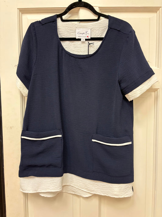 36048 S/S POCKET "DOUBLE" LAYER TOP Navy/White