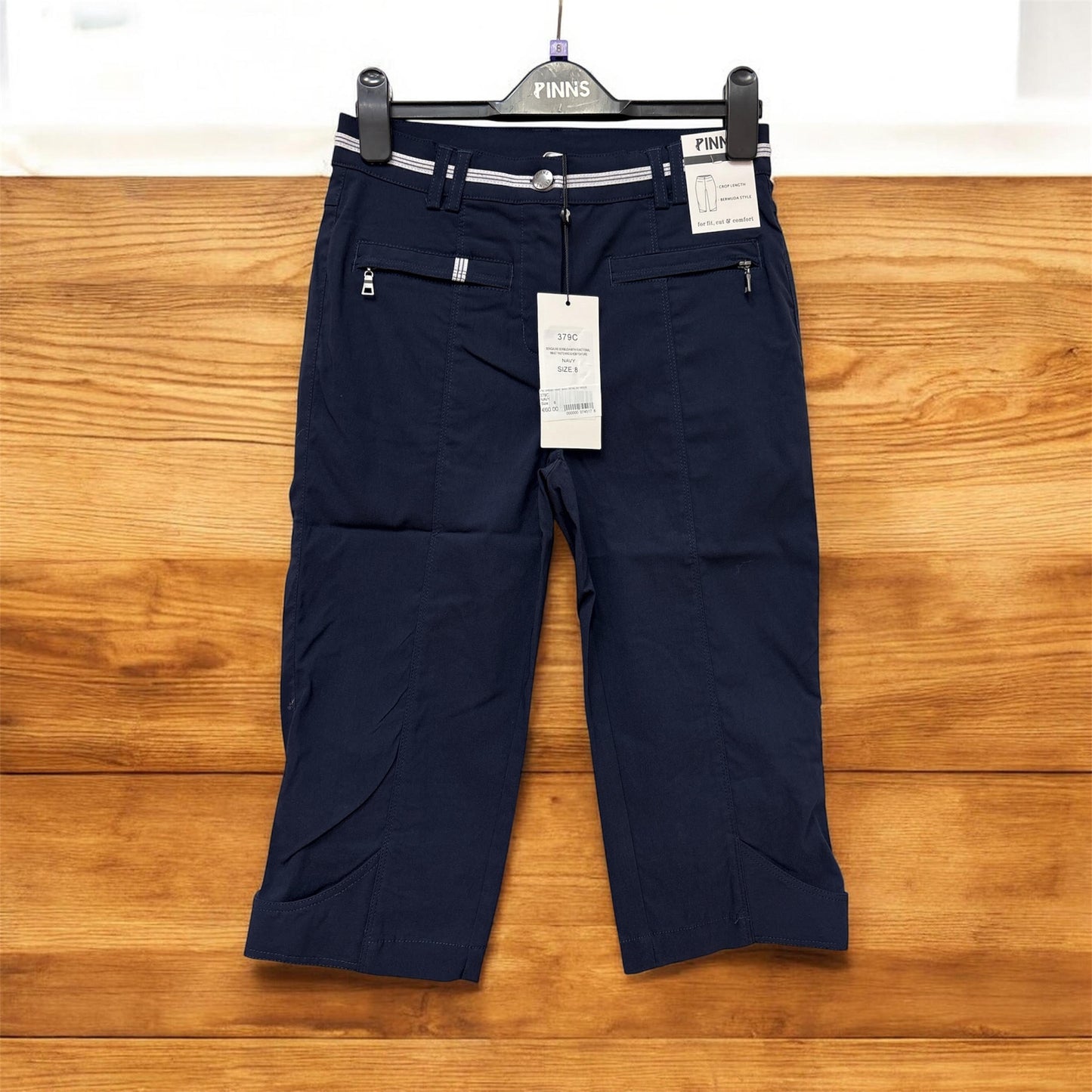 379C Dressy Waist Band Detail 3/4 Trouse Navy