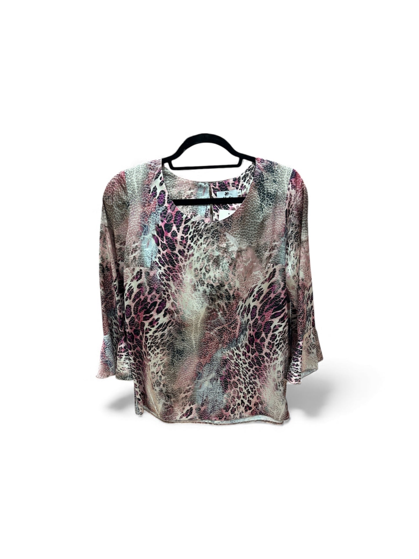 3826 Print Silky O-Neck L/S Top Pink