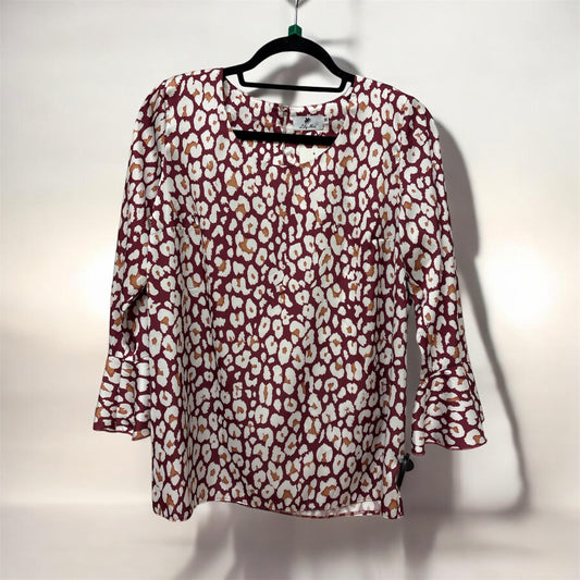 3826 Print Silky O-Neck L/S Top Maroon/Orange
