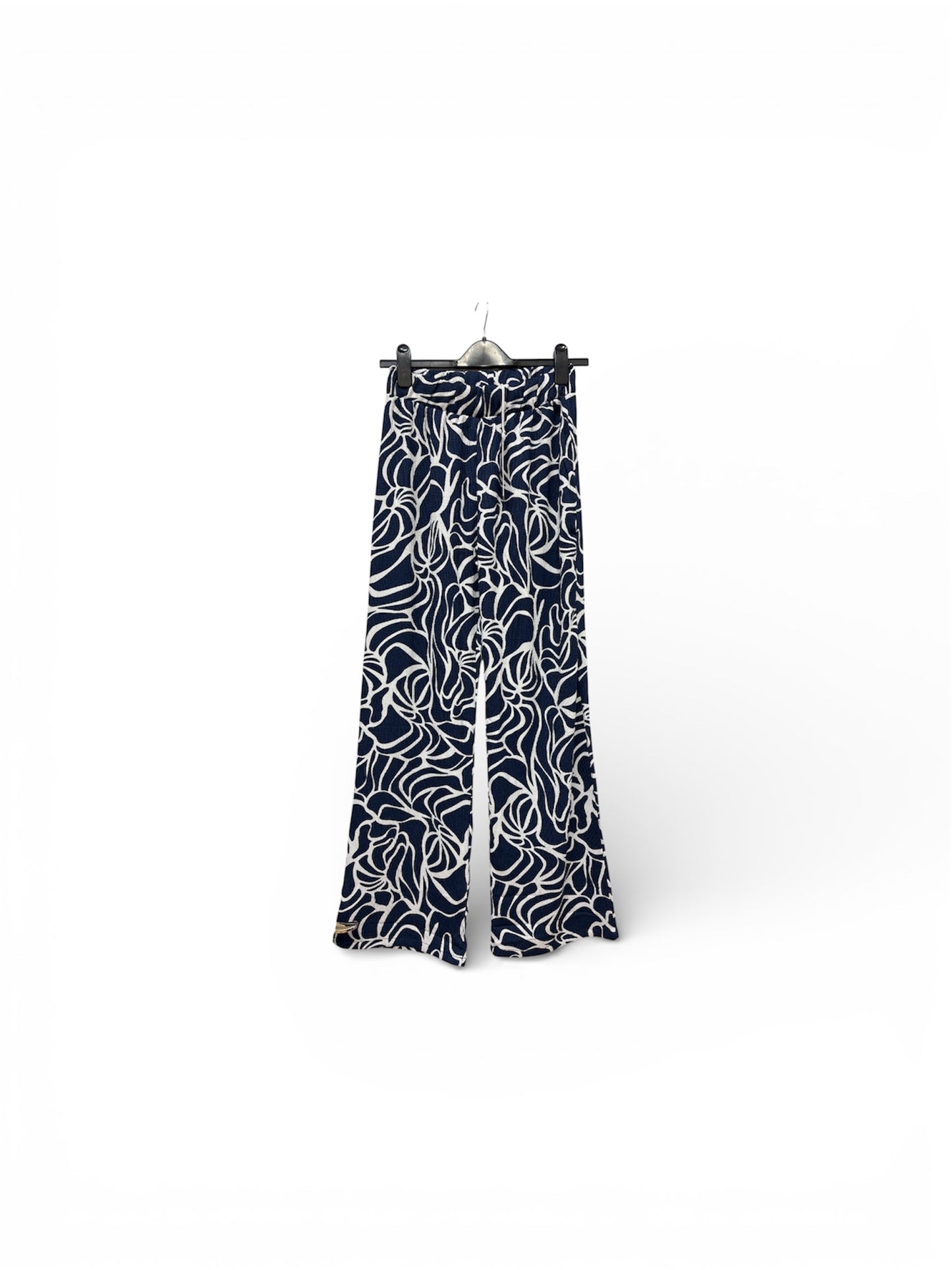 38901 Print Rib Stretch Wide Leg Trouser Navy/White