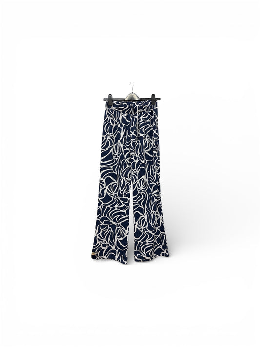 38901 Print Rib Stretch Wide Leg Trouser Navy/White