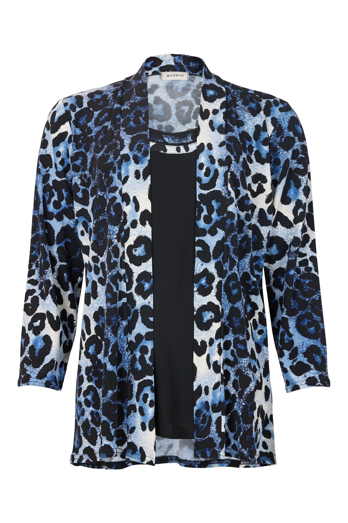 4016-3780 2Piece Printed Top 3/4 Sleeve Blue/Black