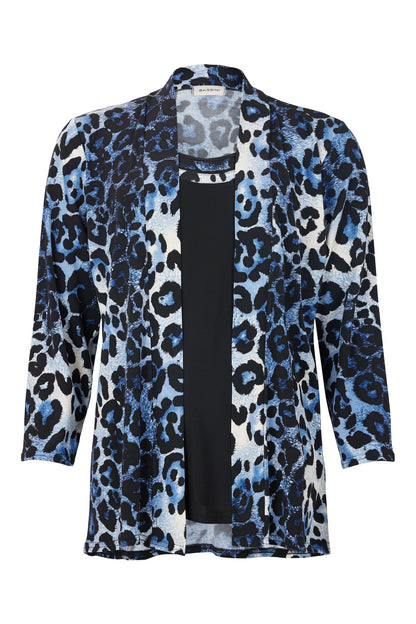 4016-3780 2Piece Printed Top 3/4 Sleeve Blue/Black