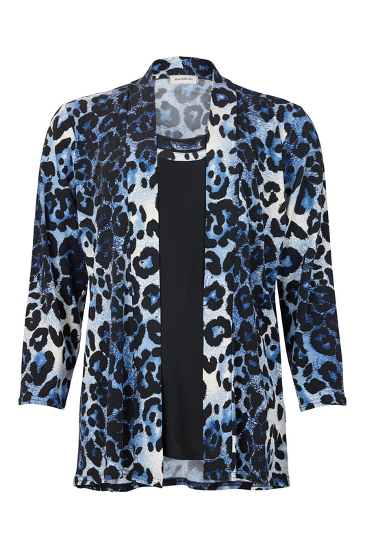 4016-3780 2Piece Printed Top 3/4 Sleeve Blue/Black