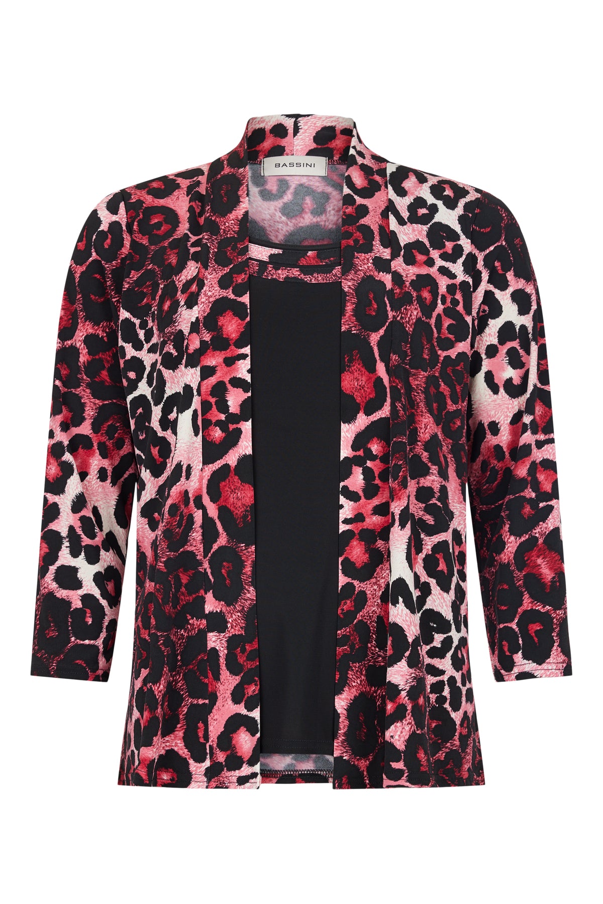 4016-3780 2Piece Printed Top 3/4 Sleeve Pink/Black