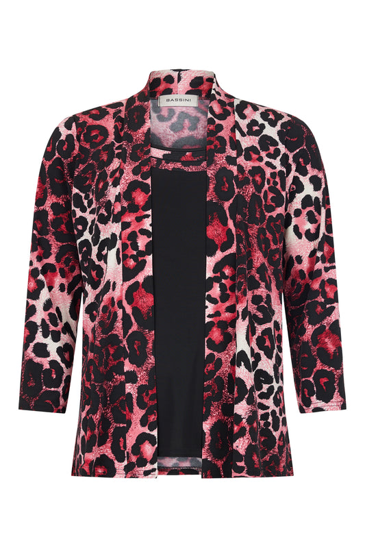 4016-3780 2Piece Printed Top 3/4 Sleeve Pink/Black