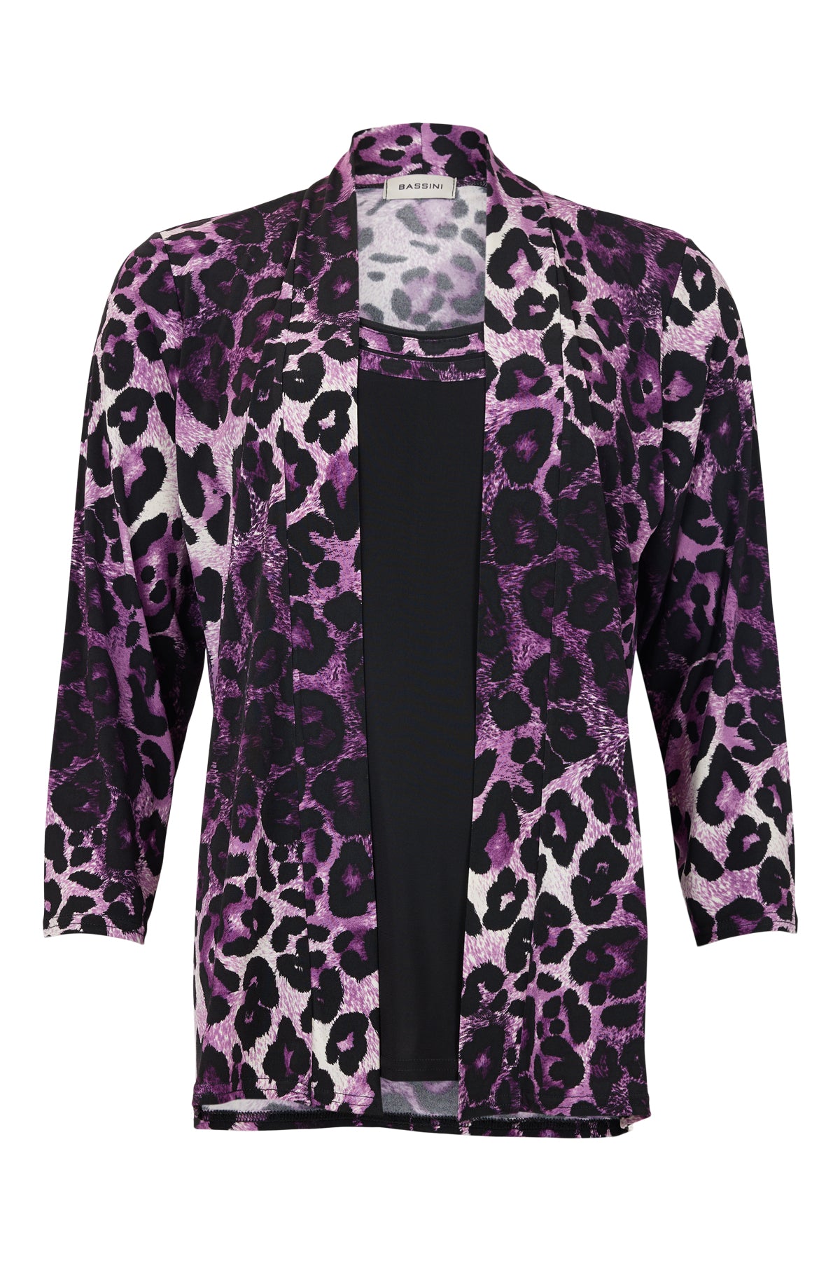 4016-3780 2Piece Printed Top 3/4 Sleeve Purple/Black