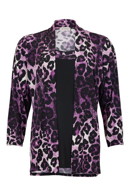 4016-3780 2Piece Printed Top 3/4 Sleeve Purple/Black