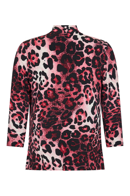 4016-3780 2Piece Printed Top 3/4 Sleeve Pink/Black