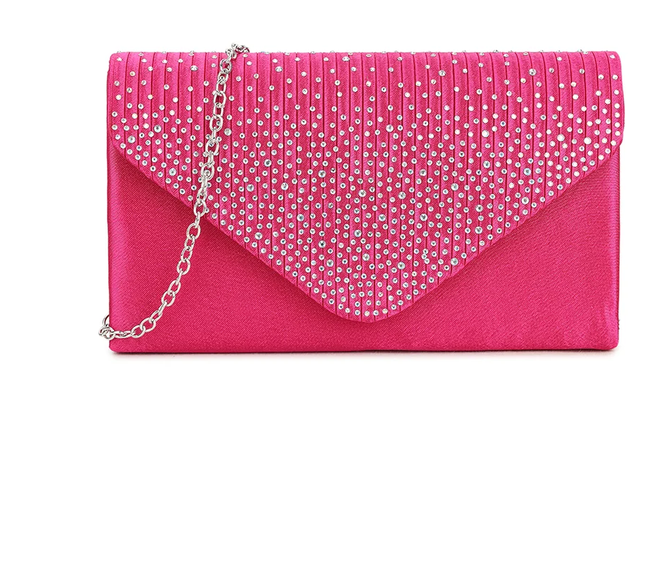41074 Lace Front Envelope Clutch Bag Fushia
