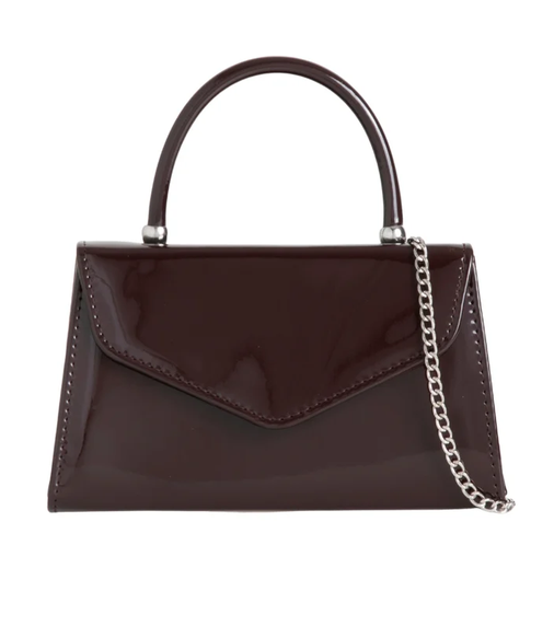 41088 Patent Handled Envelope Clutch Bag Brown