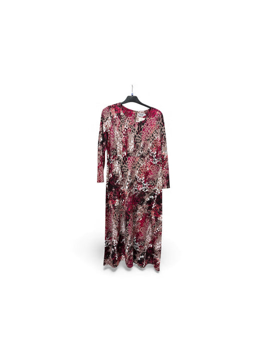 4138 O Neck Print L/Sl Dress Pink/Black