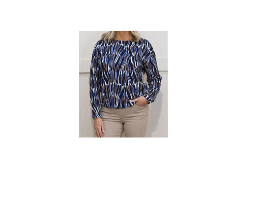 41630052 Long Sleeve O Neck Print Top Blue/Brown