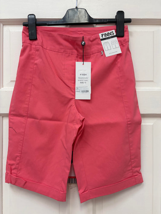416Sh BENGALINE TURN UP SHORTS POCKETS Coral