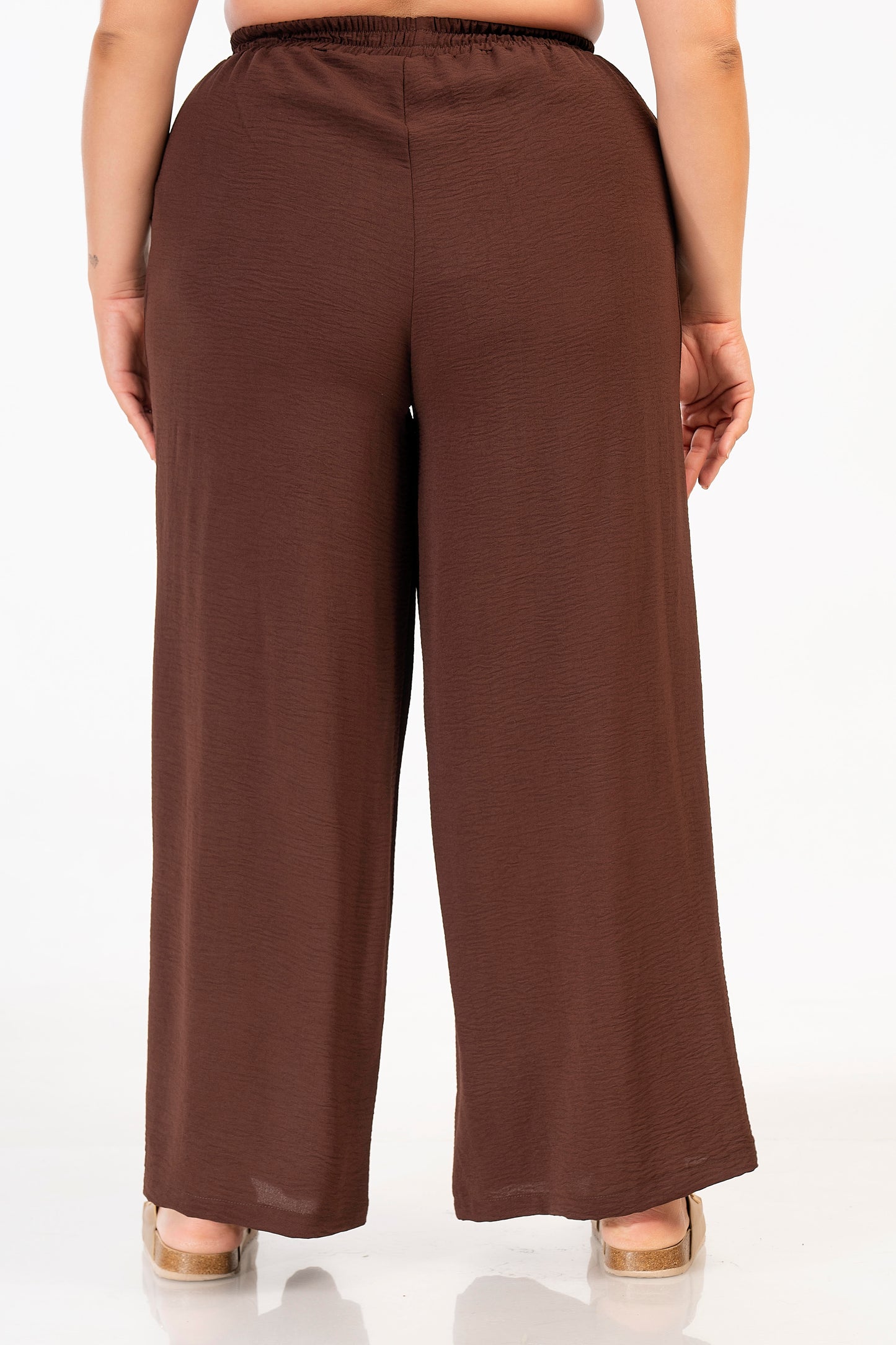 41748 elastic waist plus size wide leg trouser Black
