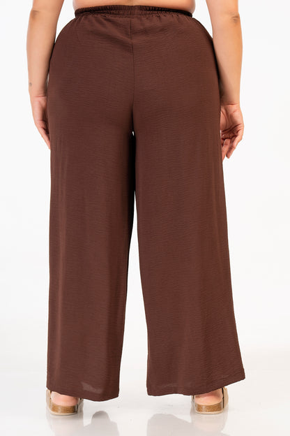 41748 elastic waist plus size wide leg trouser Black