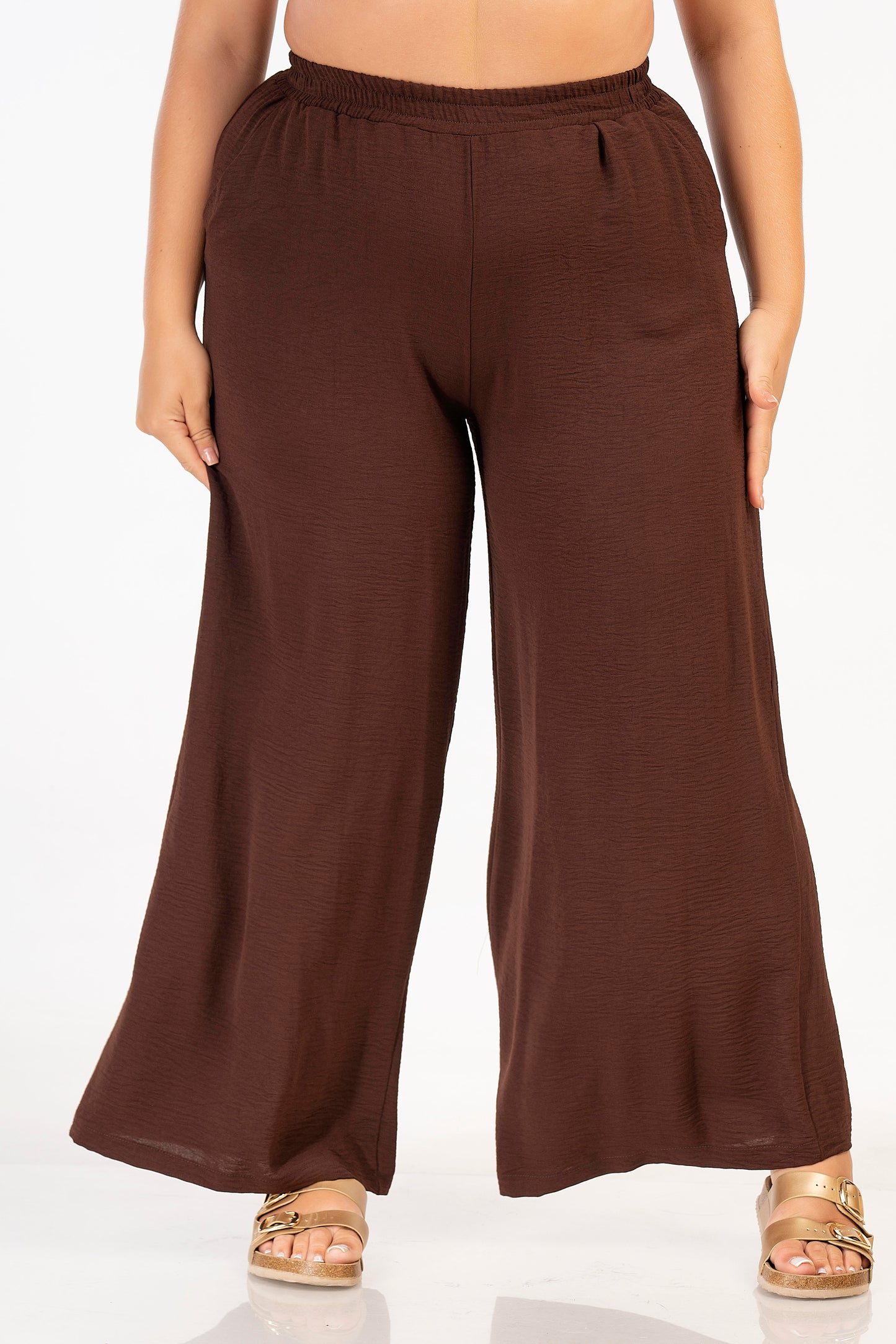 41748 elastic waist plus size wide leg trouser Black