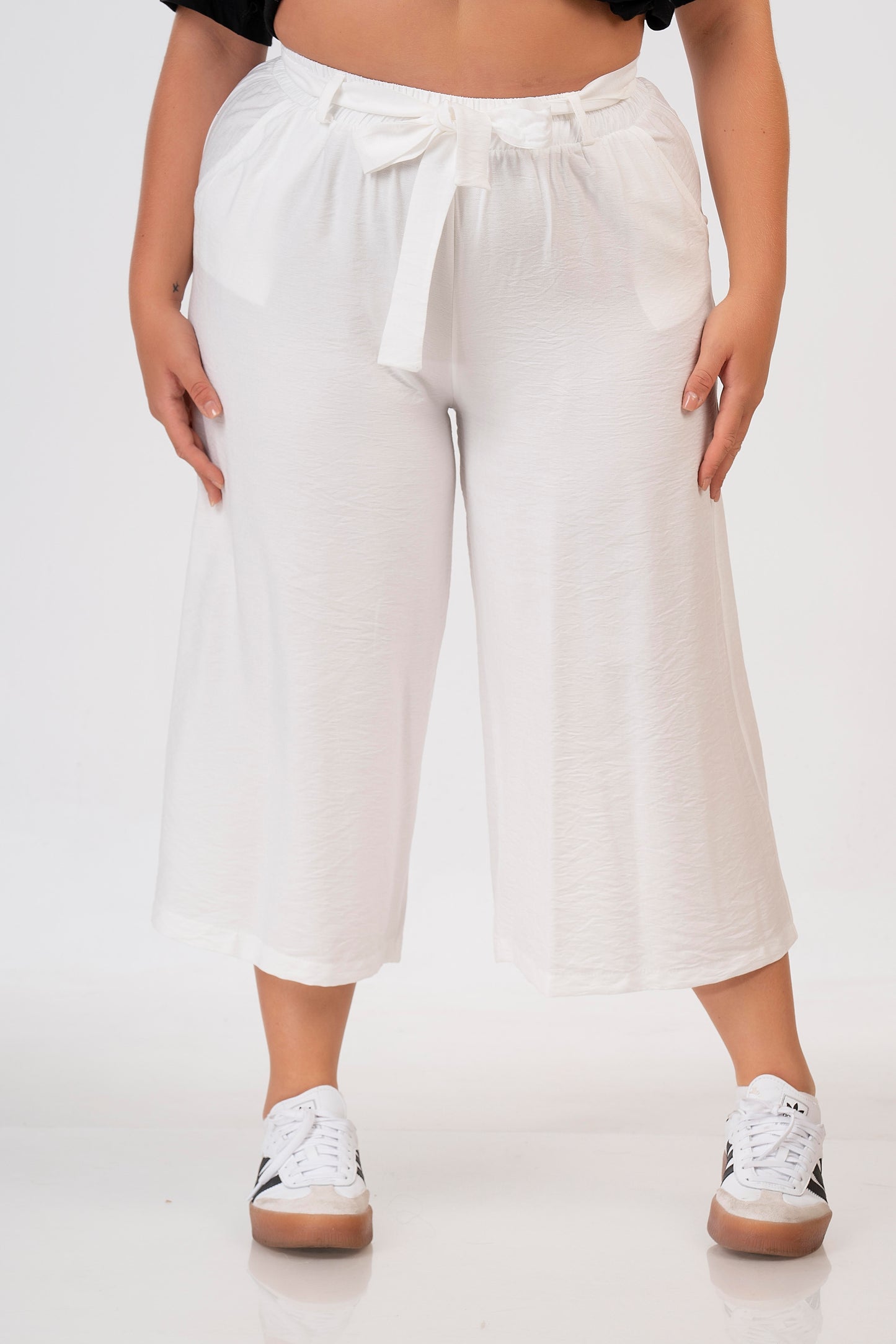 41791 Linen Look 7/8 Lgt Wide Leg Trouse Black