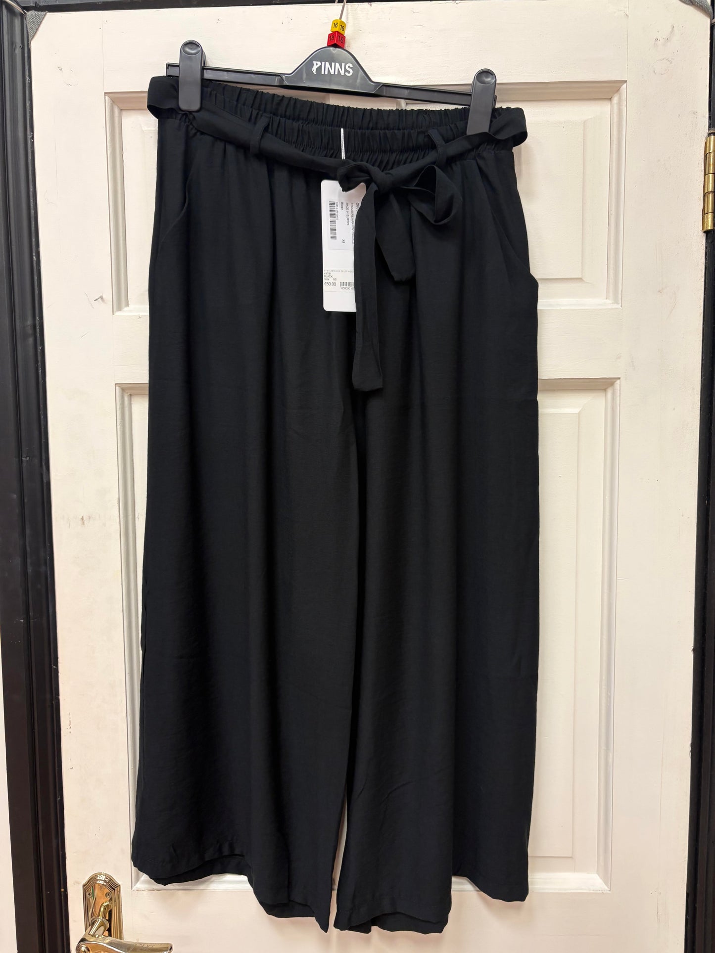 41791 Linen Look 7/8 Lgt Wide Leg Trouse Black