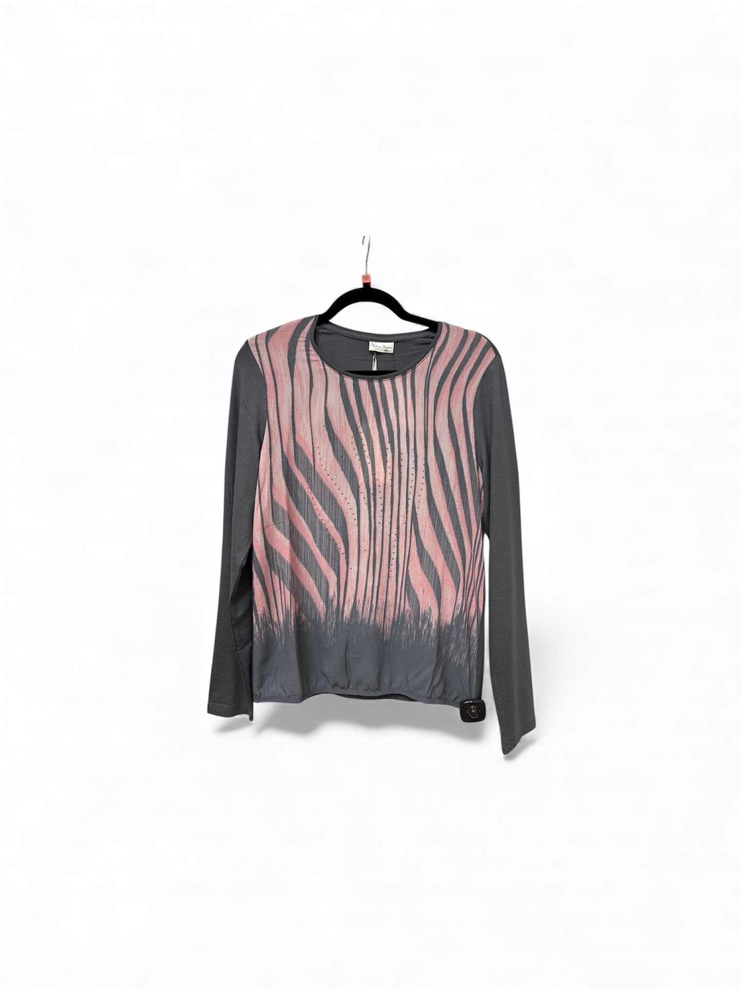42080052 Elastic Waist O Neck Print Top Grey/Pink