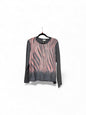 42080052 Elastic Waist O Neck Print Top Grey/Pink