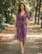 4299 Mesh Printed Buckle 3/4 Slve Dress Purple