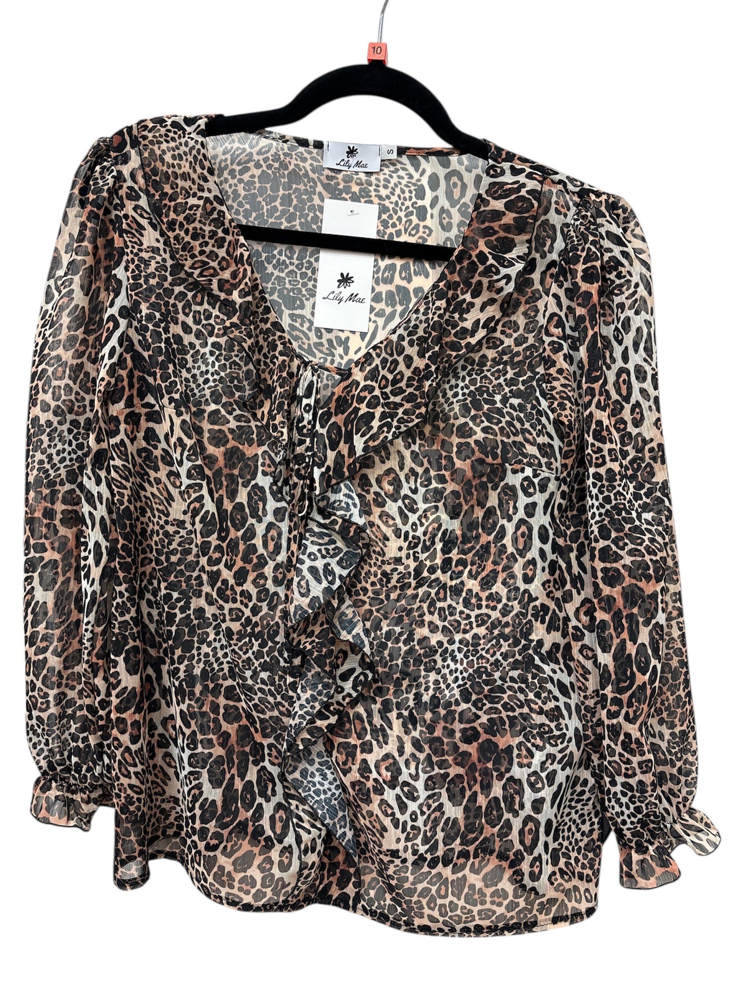 4380 Chiffon Ruffle Neck Animal Print To Brown
