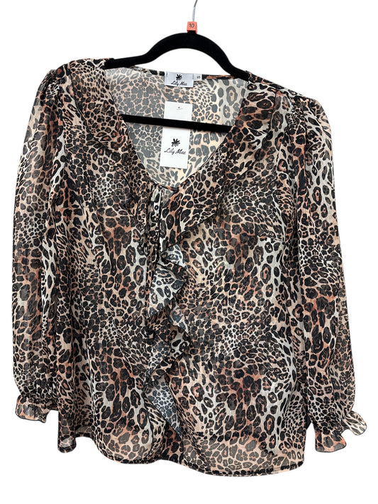 4380 Chiffon Ruffle Neck Animal Print To Brown