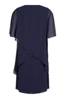 48011 S/S Bling Chiffon Layerd Dress Navy