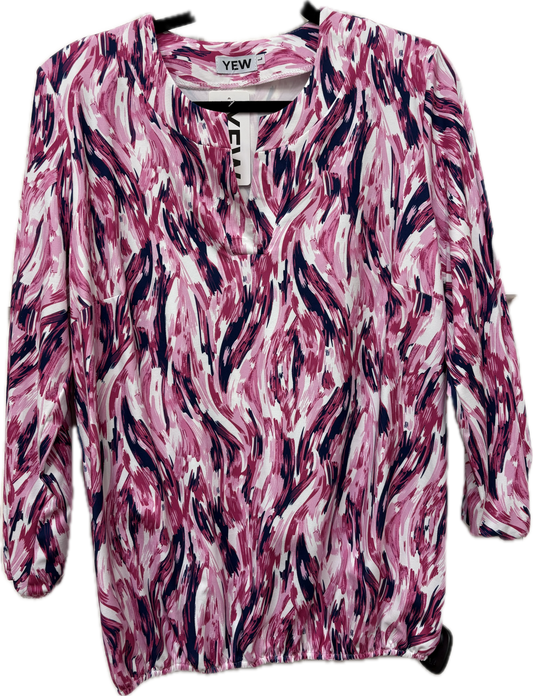 5001B V Slit Neck Top Elastic Hem Pink/Navy