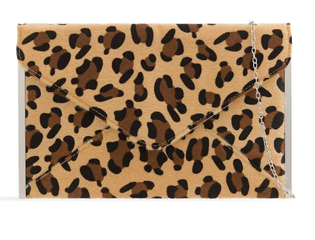 50293 Leopard Print Envelope Clutch Bag Beige