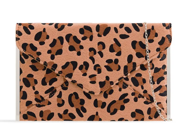 50293 Leopard Print Envelope Clutch Bag Camel