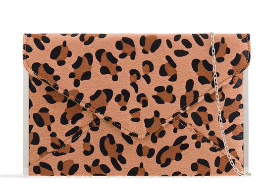 50293 Leopard Print Envelope Clutch Bag Camel