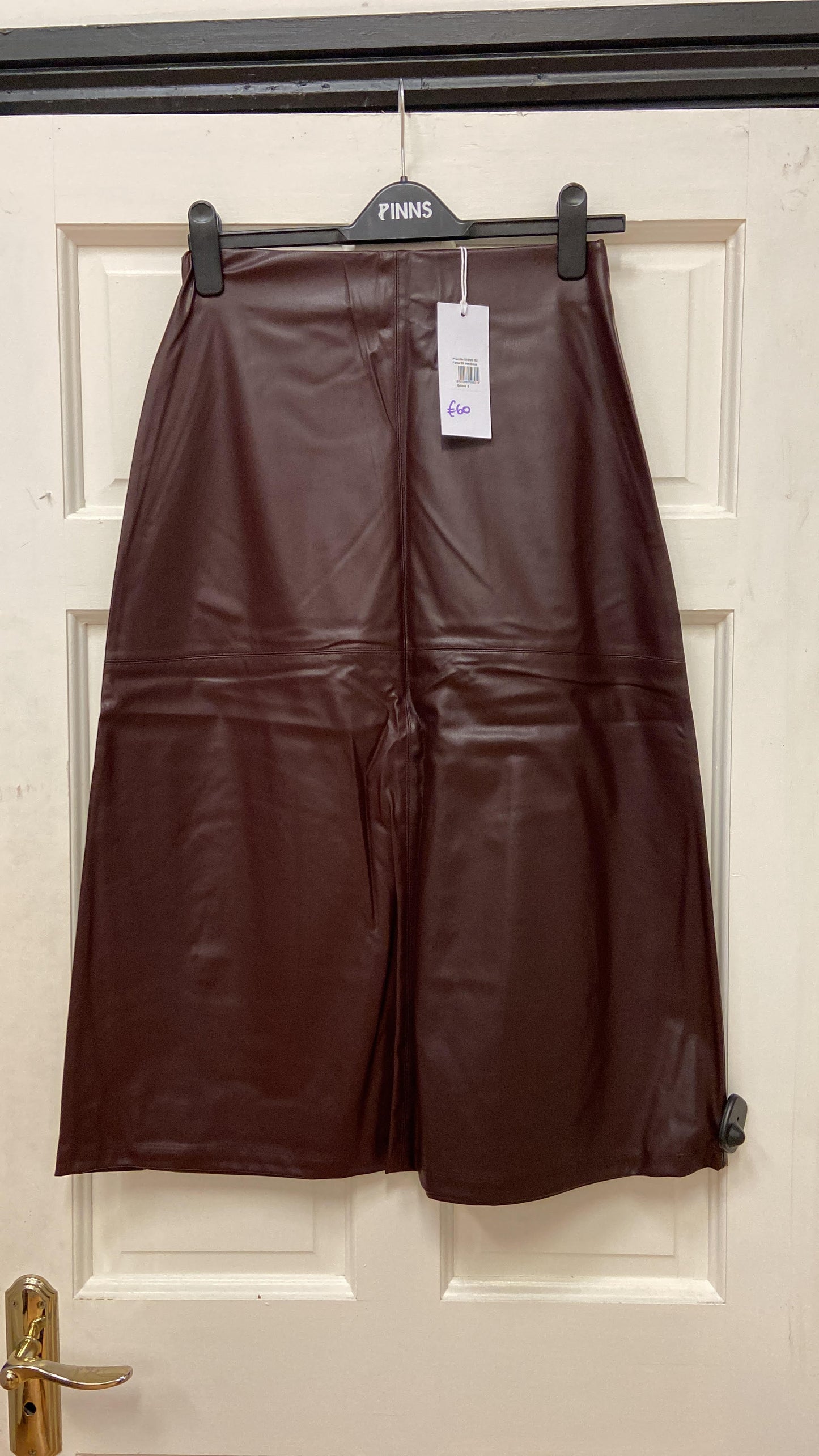 51990 PU LEATHER A-LINE MIDI LENGTH SKIRT WINE