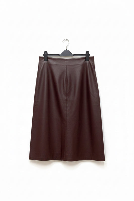 51990 PU LEATHER A-LINE MIDI LENGTH SKIRT WINE