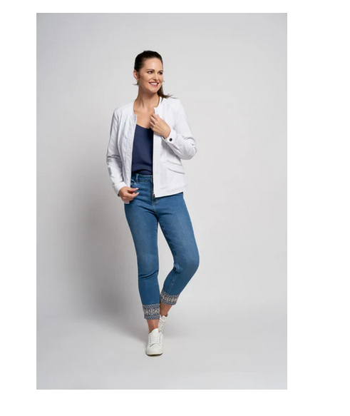 525Jk Bengaline Zip Up Biker Style Jacke White