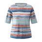 54-124371 S/S O-Neck Print Stripe Top Coral