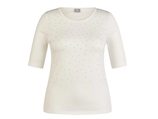 54-213308 S/S O-Neck Small Studs Top Cream