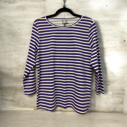 55-111350 Stripe 3/4 Slve O-Neck Top Purple/White