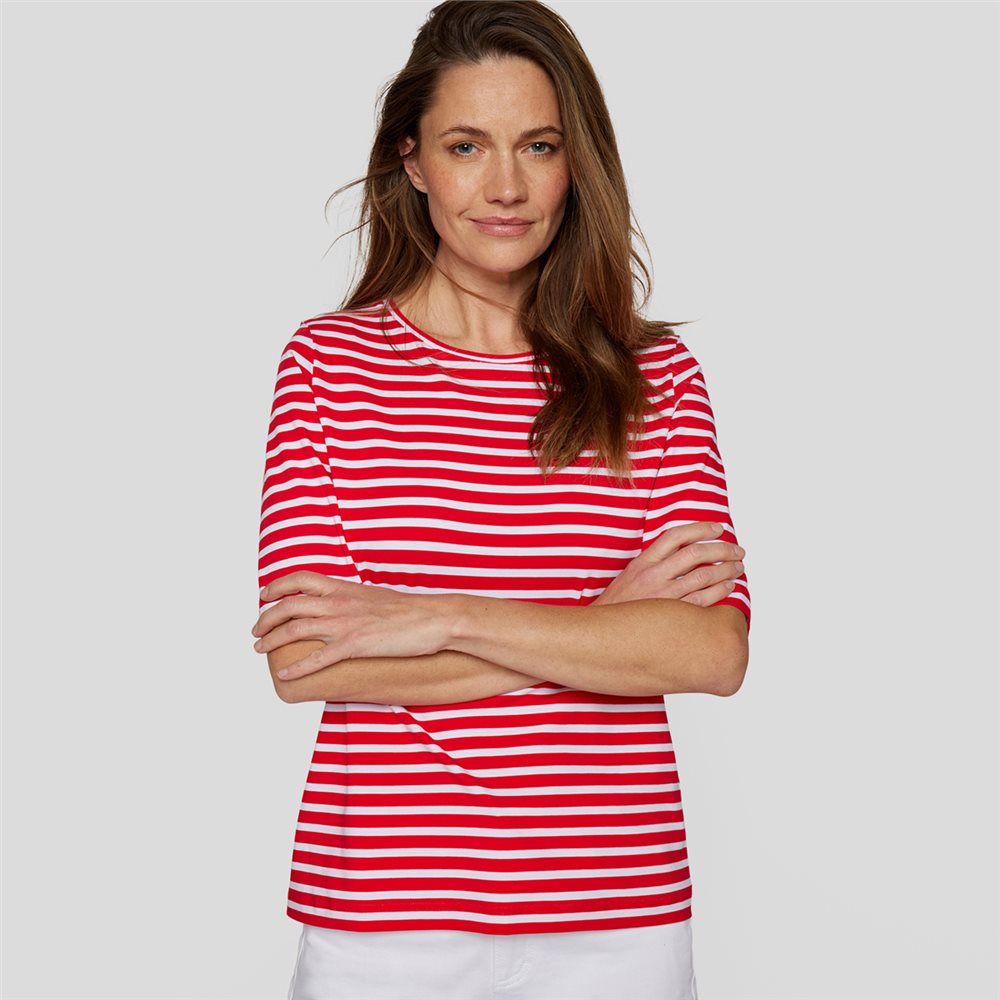 55-111350 Stripe 3/4 Slve O-Neck Top Purple/White