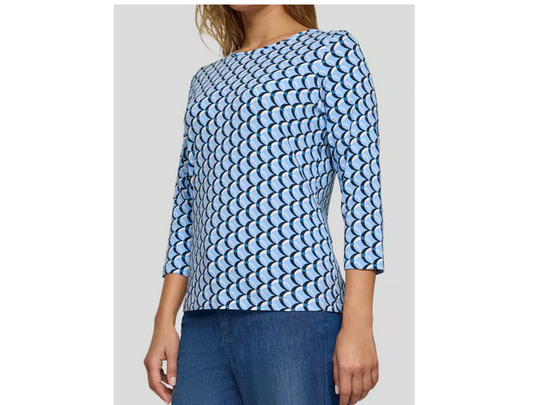 56-111359 Circles Print 3/4 Slve O-Neck Blue