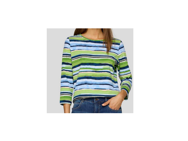 55-111371 Mixed Thickness Stripe 1/2 Slv Navy/Green