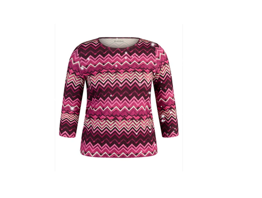 55-122356 Cheveron Print 3/4 Slve O-Neck Plum