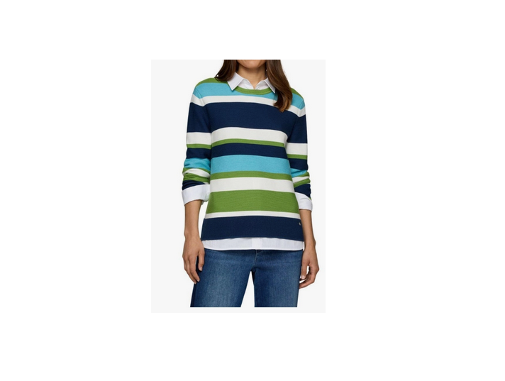 55-123615 Striped oneck knit jumper Navy/Green